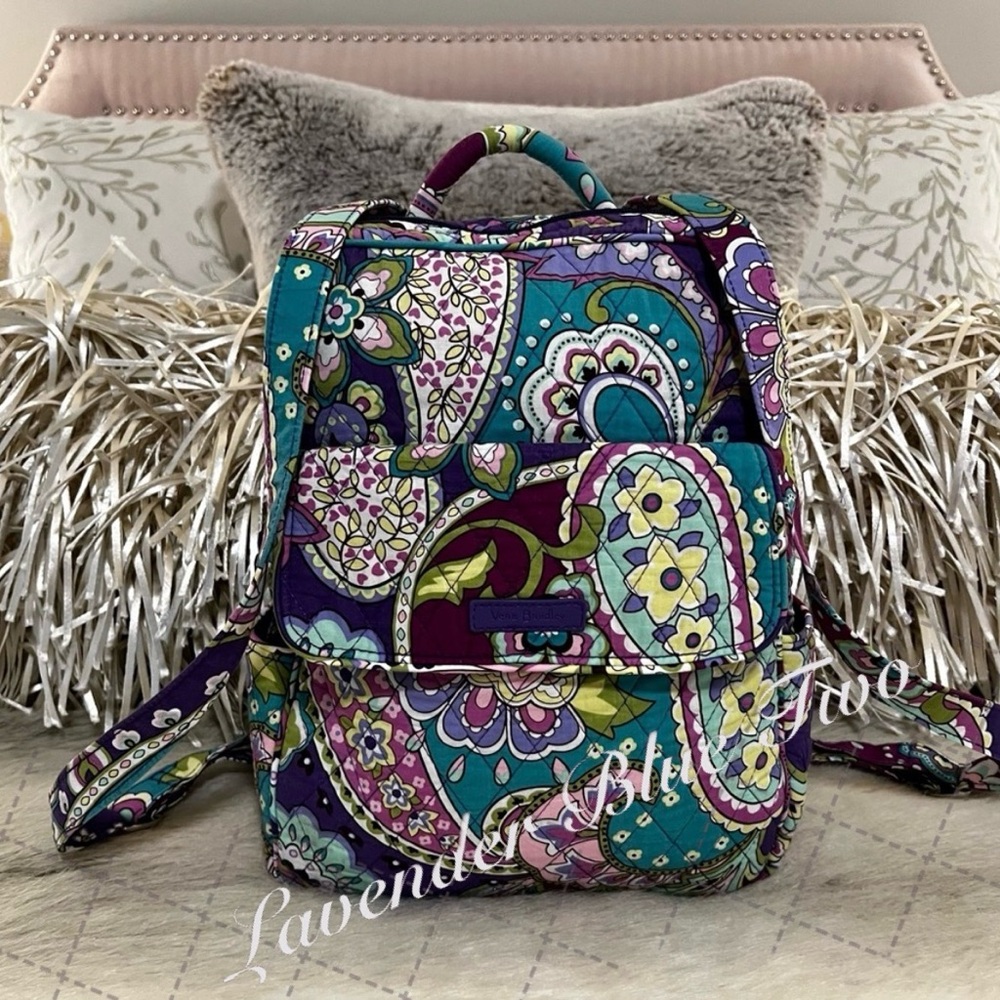 VERA BRADLEY Heather 2013 Flap S Backpack Quilted Purple Green Paisley Floral